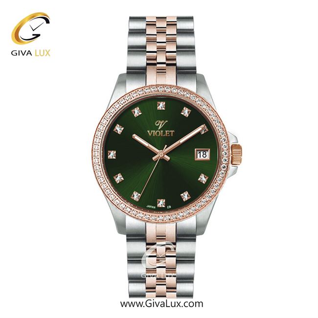 ساعت مچی اورجینال زنانه ویولت VIOLET رزگلد-نقره ای | نقره ای-رزگلد| سبز یشمی تیره| کد رفرنس 0641/2 سایز متوسط